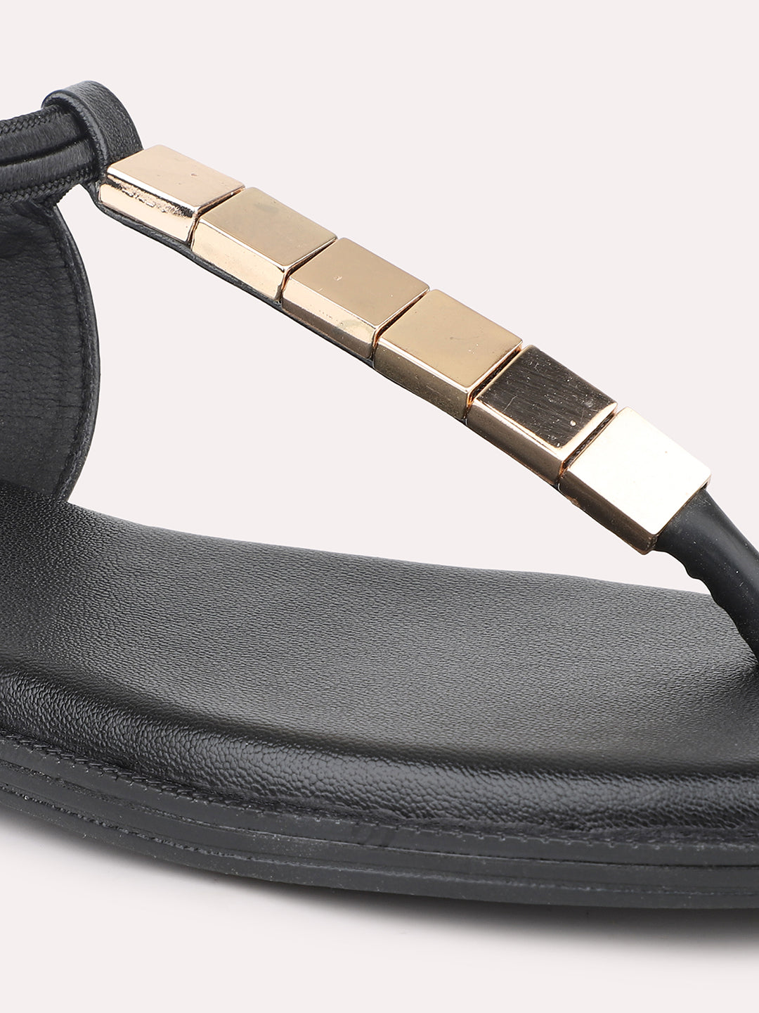 Women Black And Gold-Toned Open Toe Flats