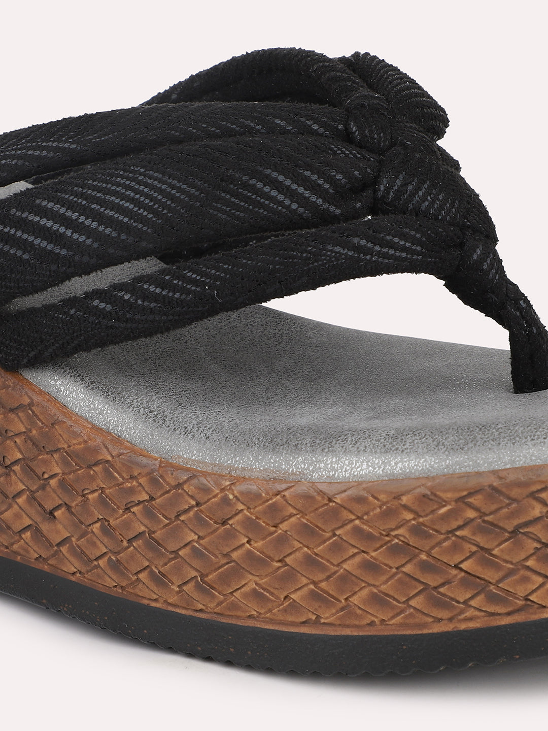 Women Black Embellished Open Toe Wedge Heels