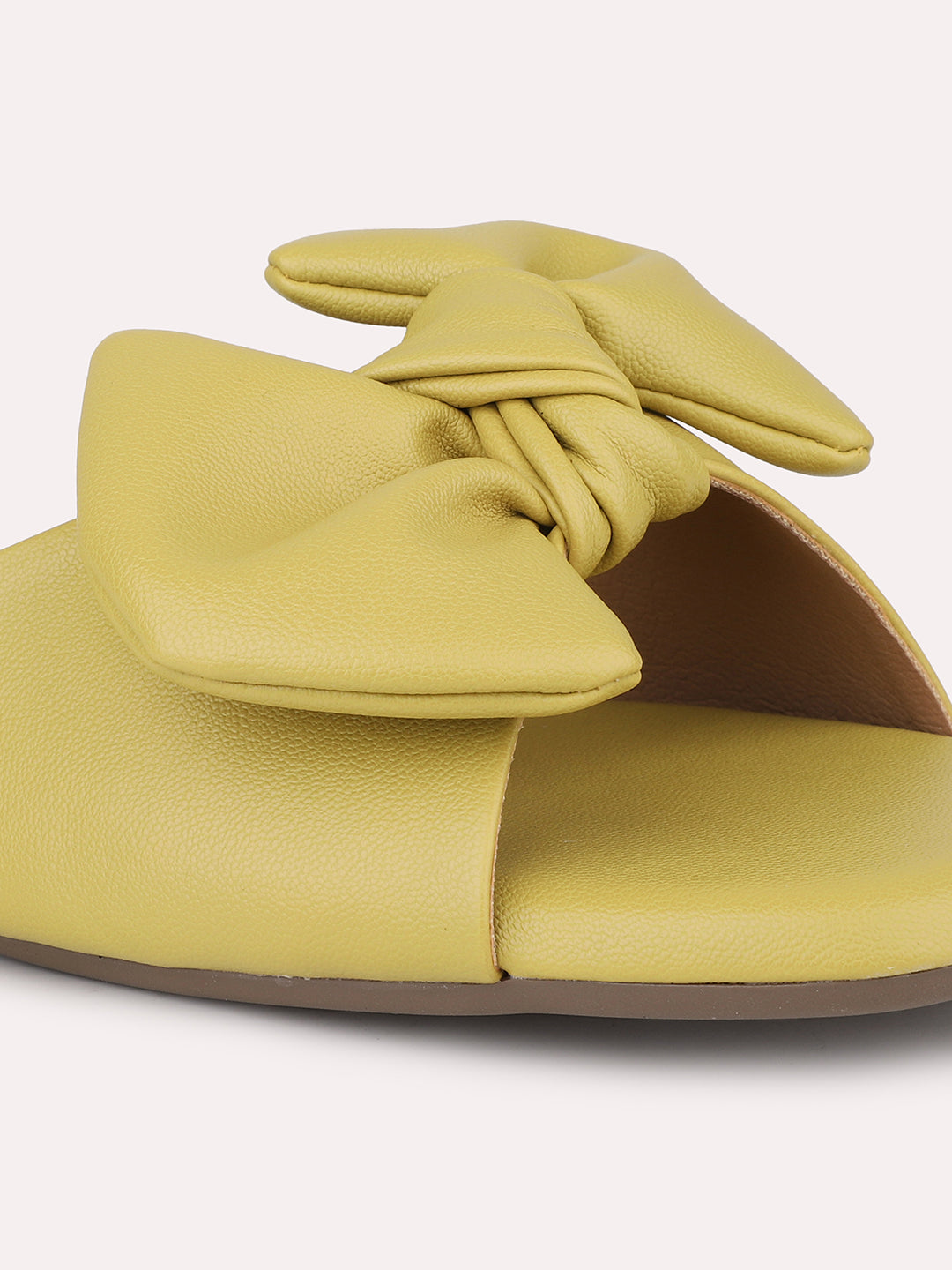 Women Yellow Open Toe Flats With Bows
