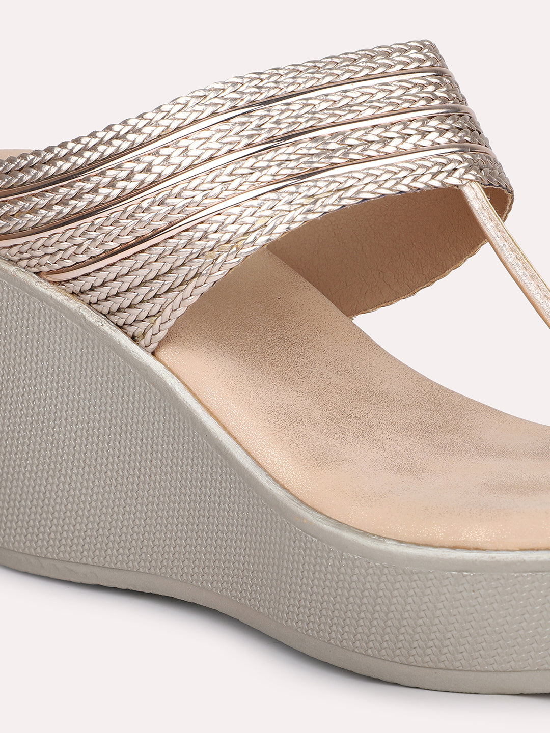 Women Rose Gold Embellished Party Wedges