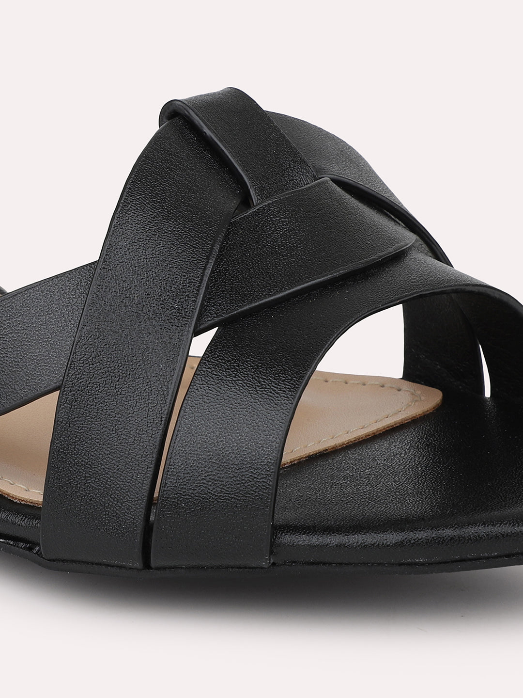 Women Black Block Heels with Buckles Details