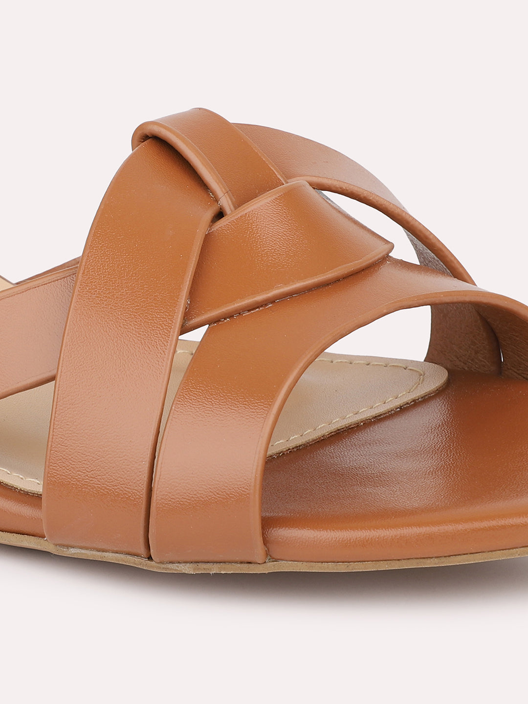 Women Tan Block Heels with Buckles Details