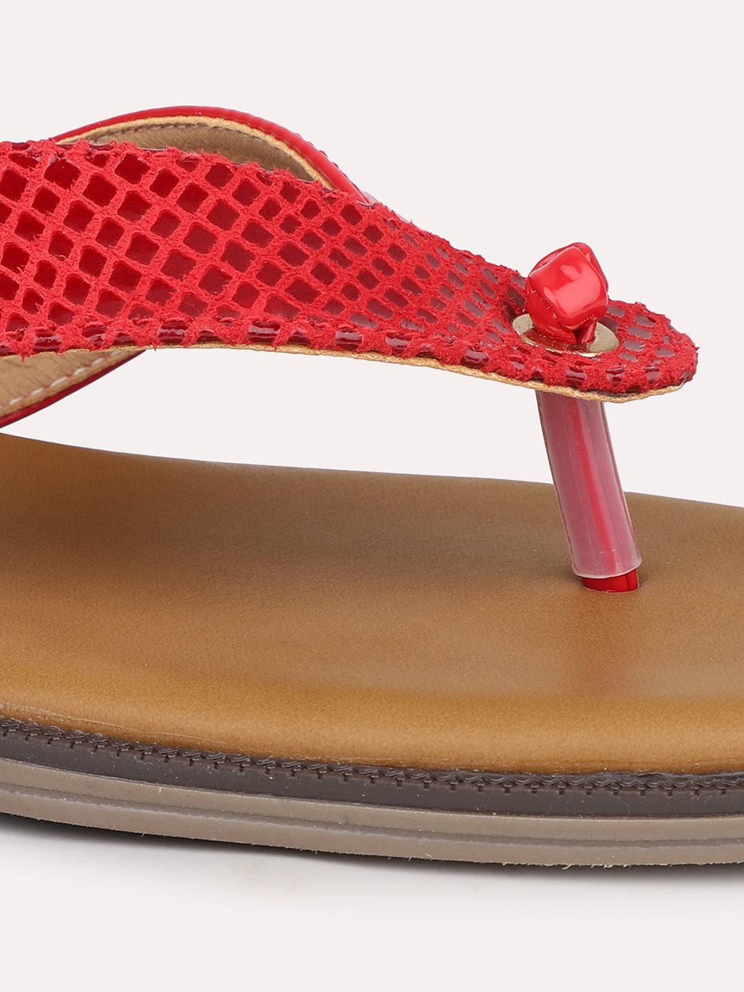 Women Red Textured Open Toe Flats