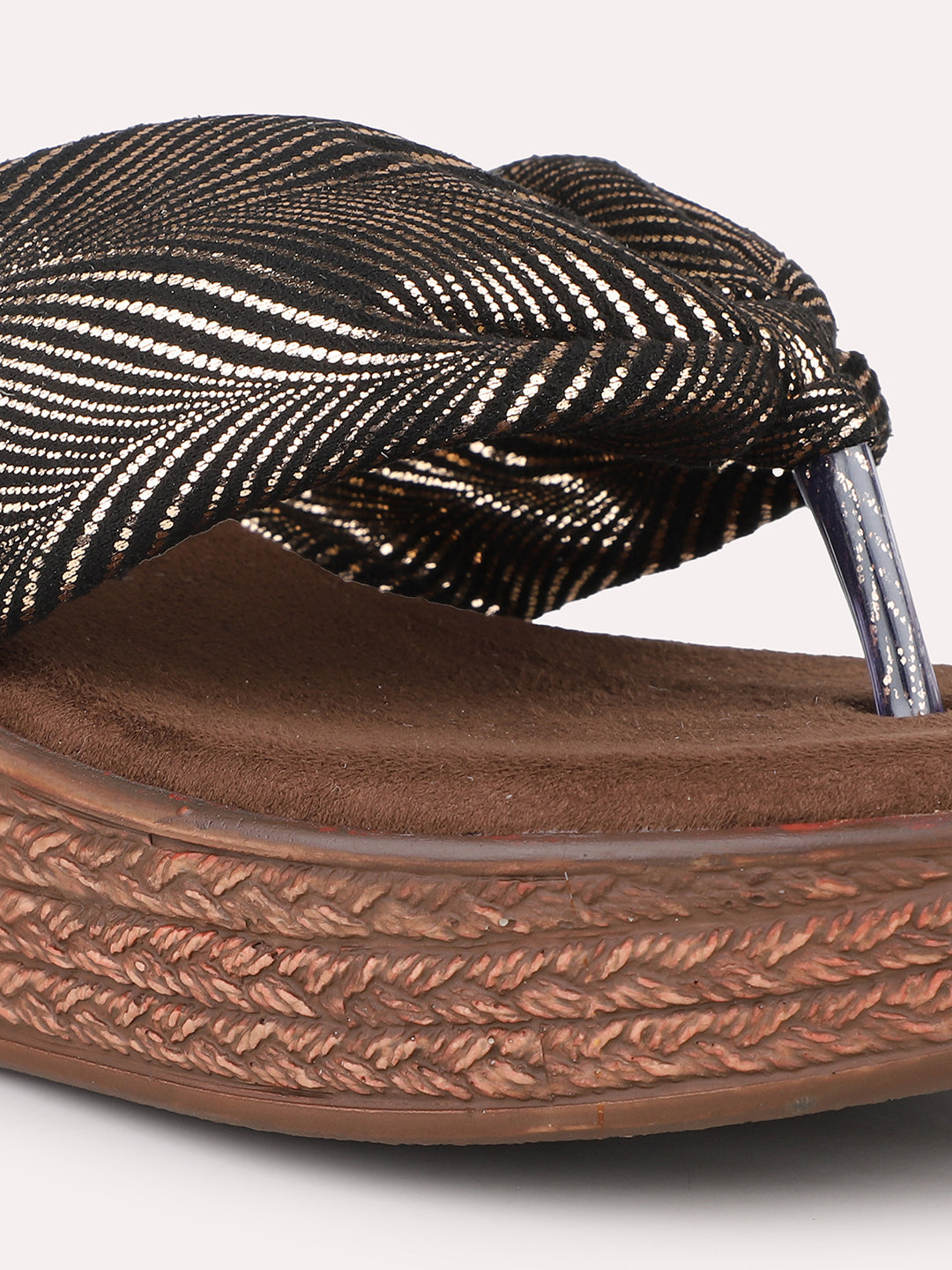 Women Antique Metallic Print Wedge Sandals With Knot Detail