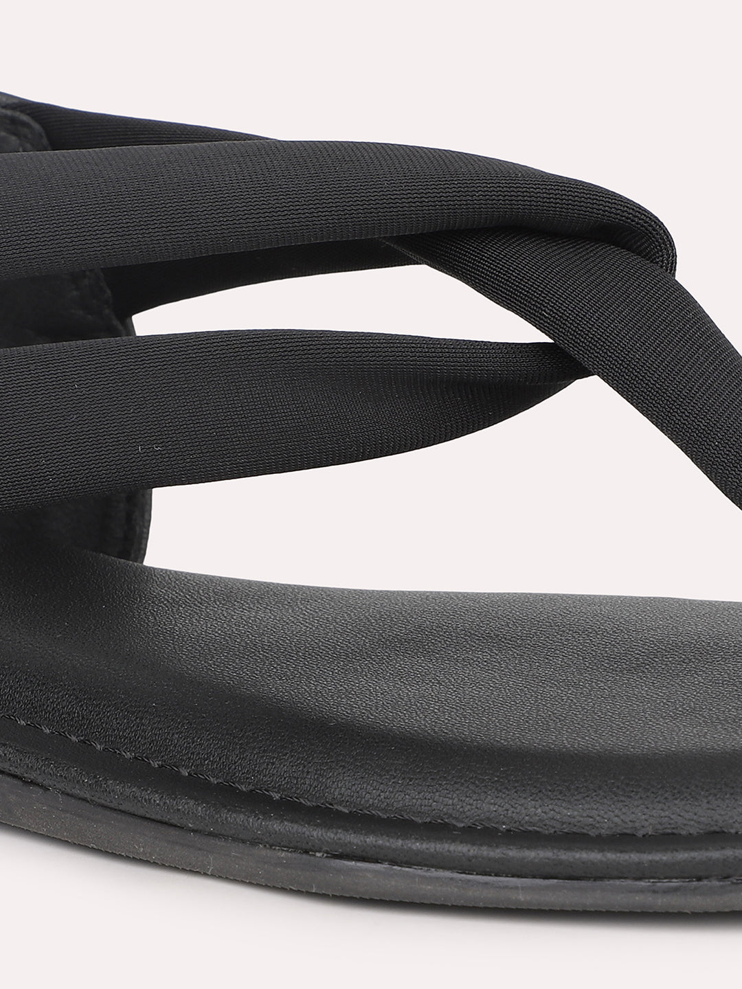 Women Black Solid Strappy Open Toe Flats