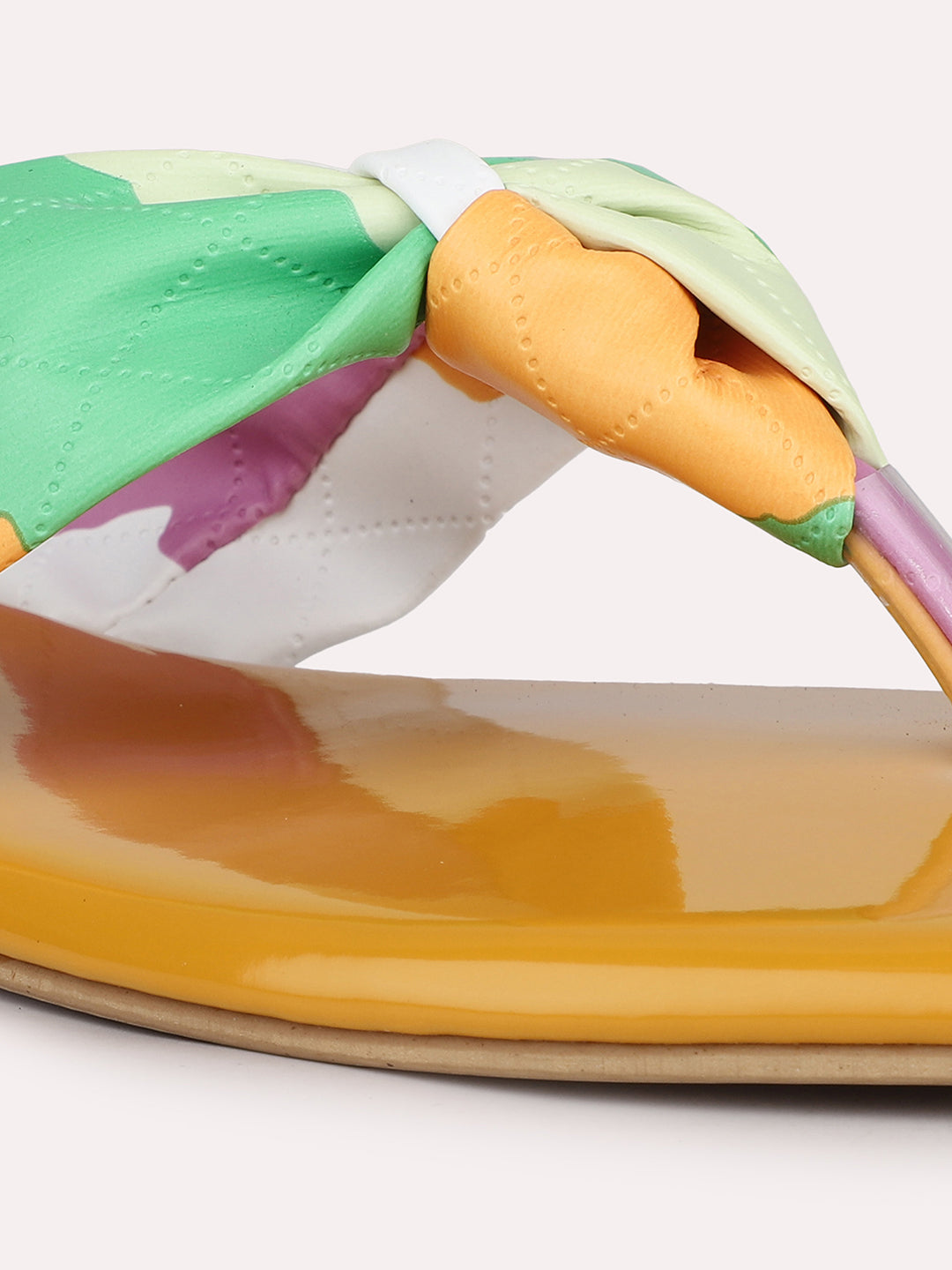 Women Mustard And Multicoloured Open Toe Flats With Knot Detail