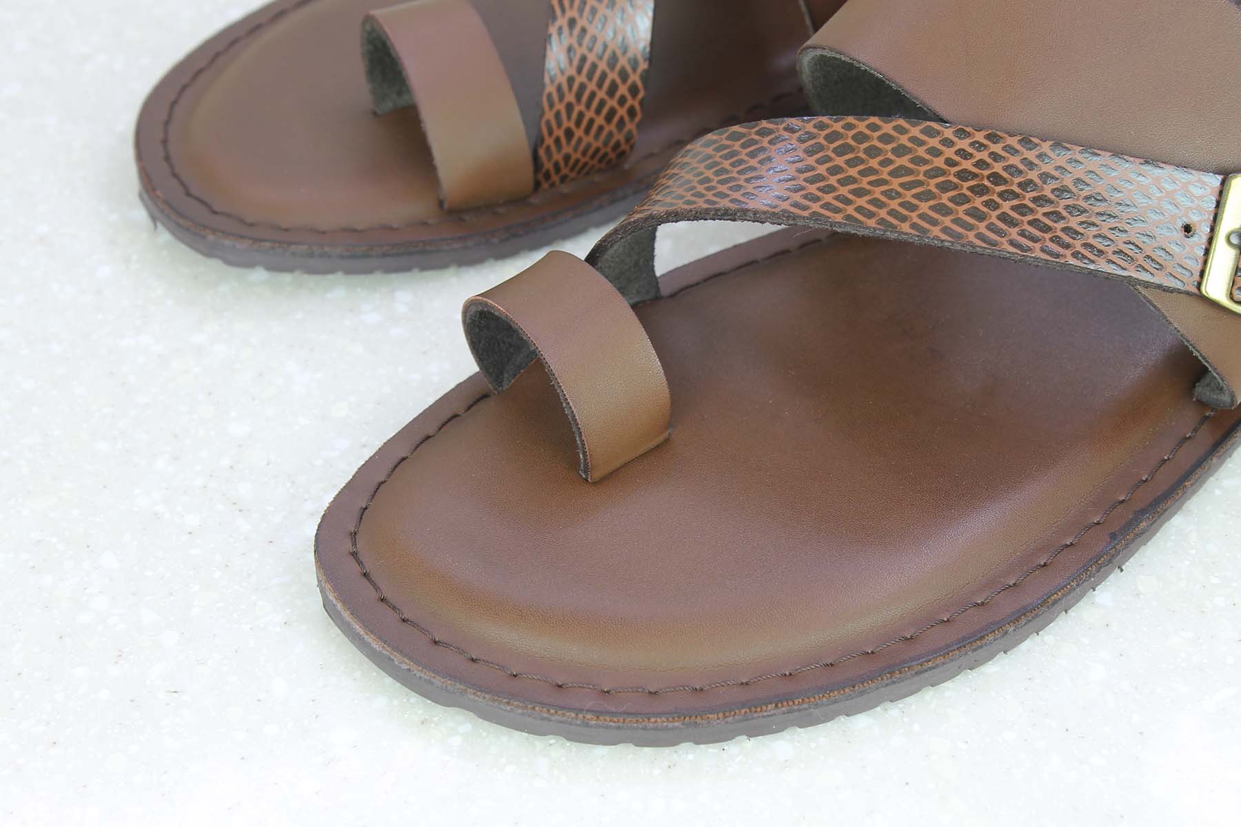 FRONT BUCKLE THONG -BROWN-Men's Slippers-Inc5 Shoes