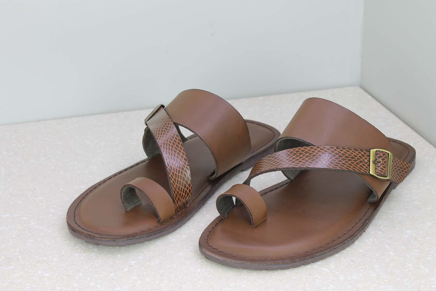 FRONT BUCKLE THONG -BROWN-Men's Slippers-Inc5 Shoes