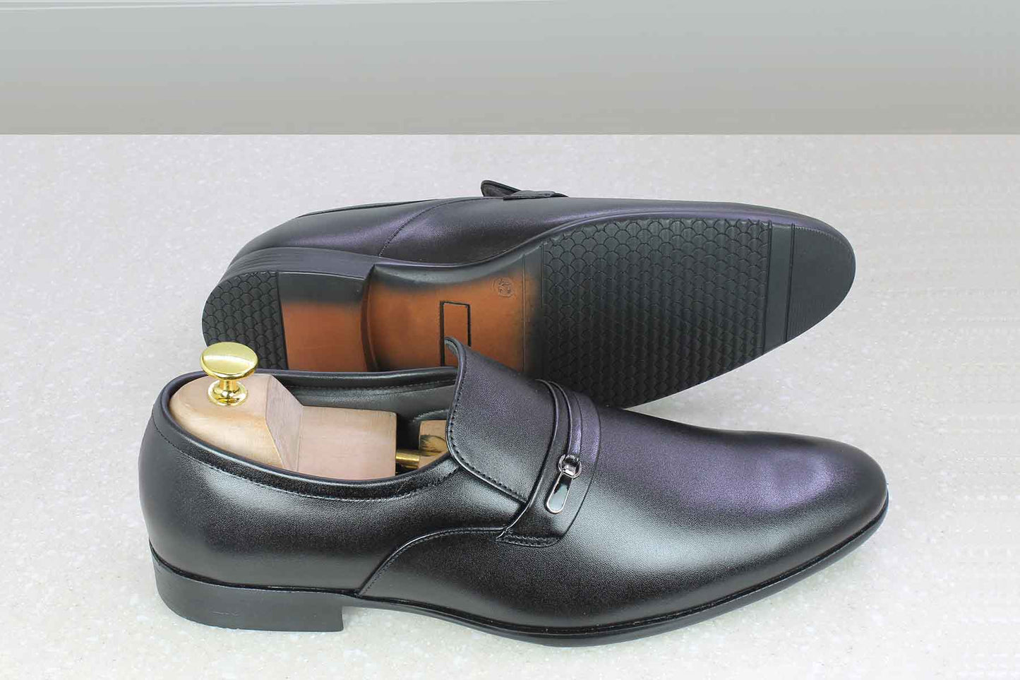 BROOCH LEATEHR SLIPPON-BLACK-Men's Formal Shoe-Inc5 Shoes