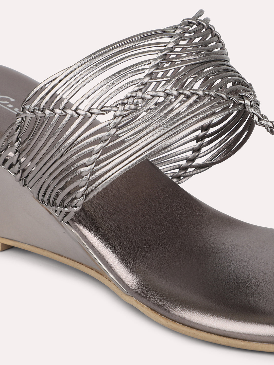 Women Pewter Textured Embellished Wedges