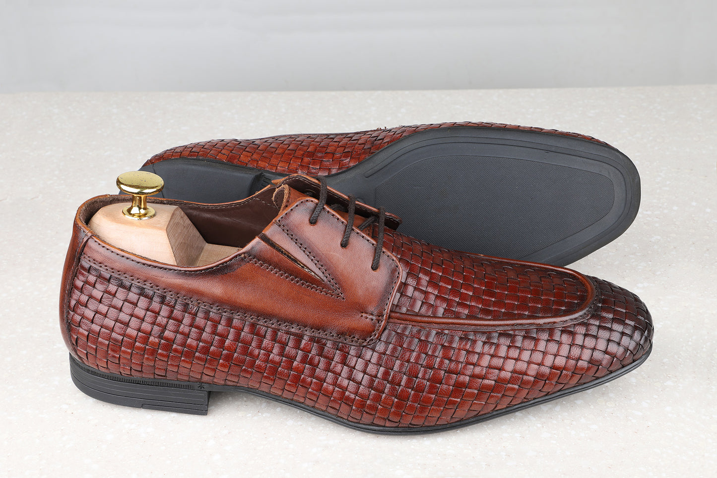 Atesber Textured Formal Lace Up-Tan For Men