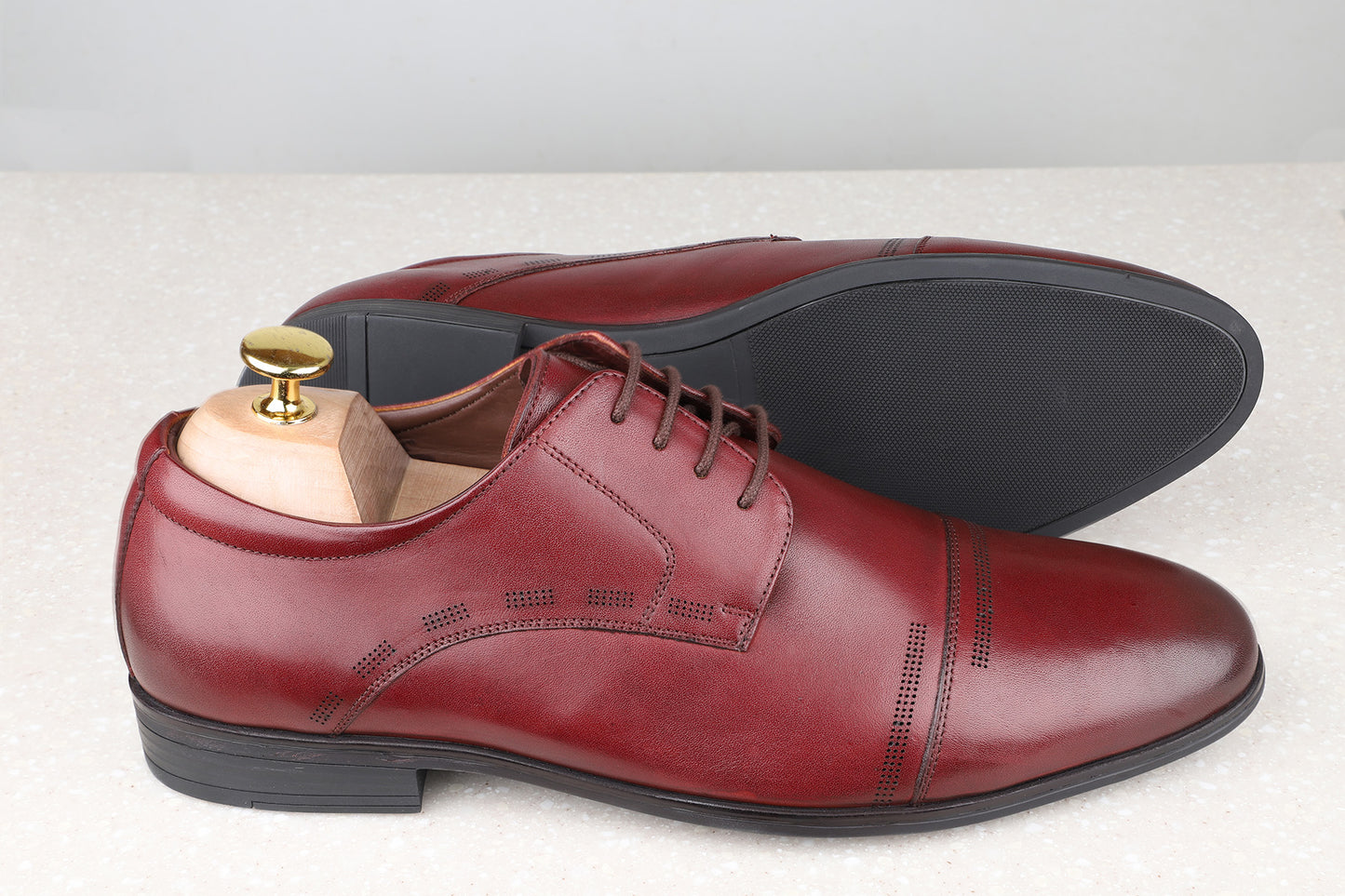 Atesber Textured Formal Lace Up-Wine For Men