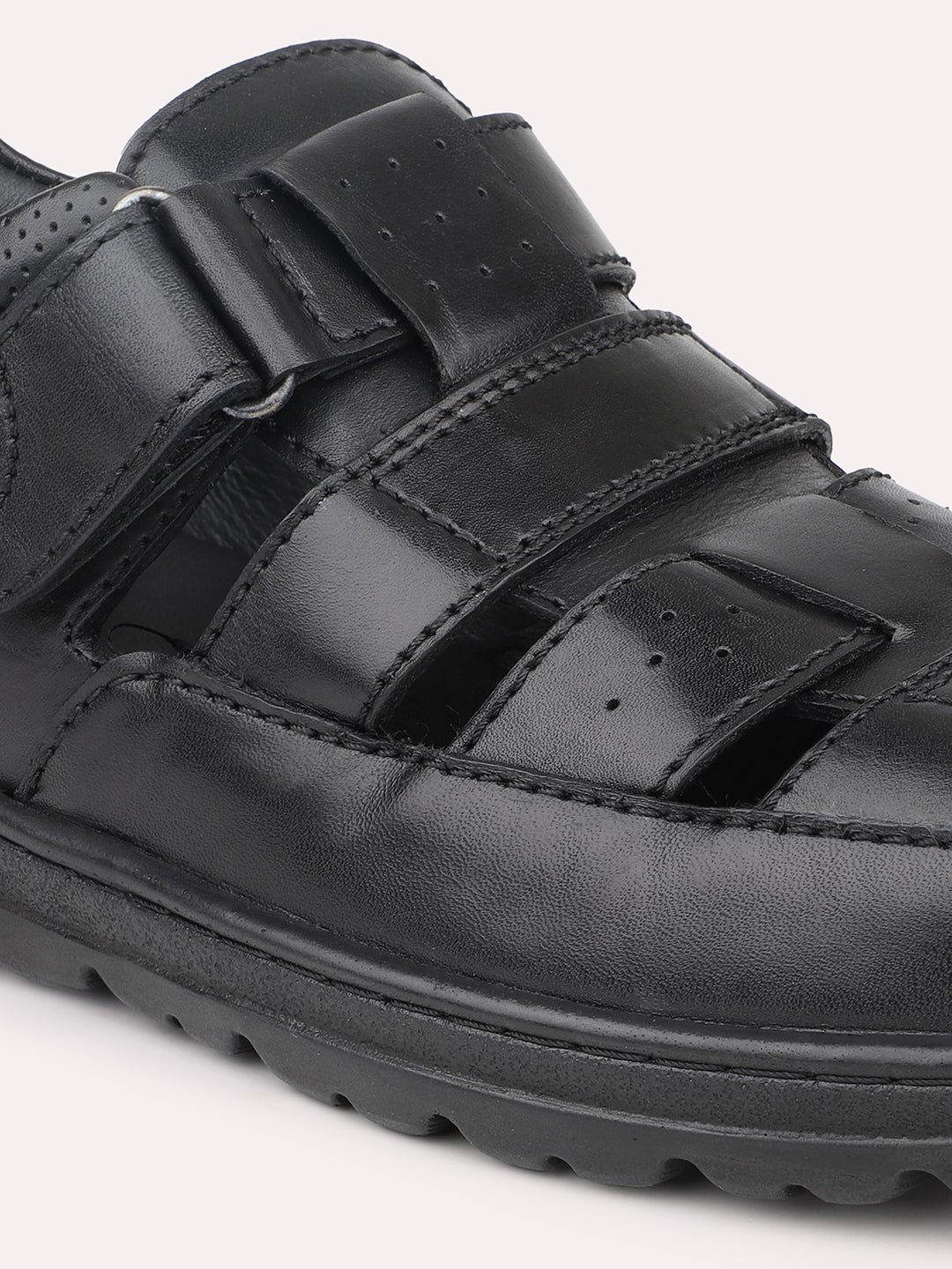 Atesber Black Striped Casual Sandal For Men's