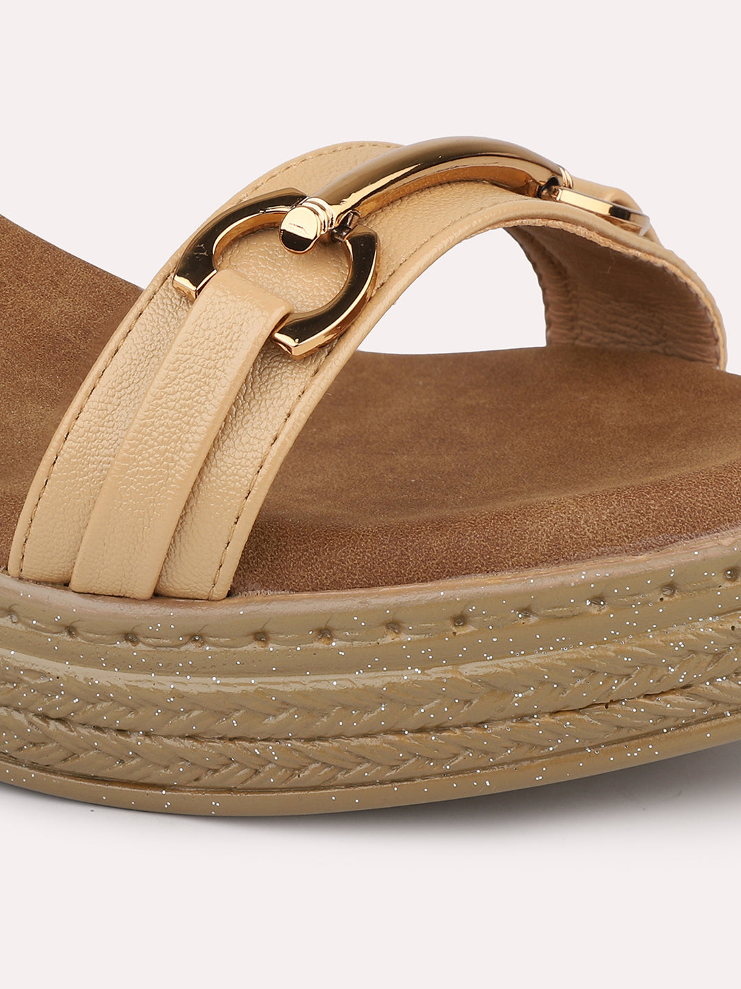 Women Beige Open Toe Wedge Heels