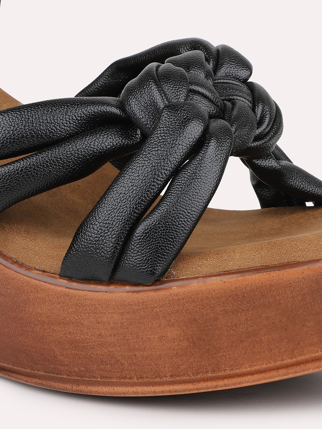 Women Black Textured Open Toe Wedge Heels