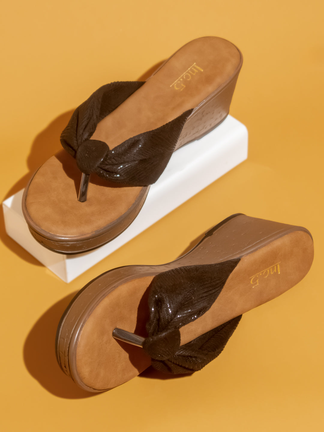 Buy Now Women Black Embellished Open Toe Wedge Heels