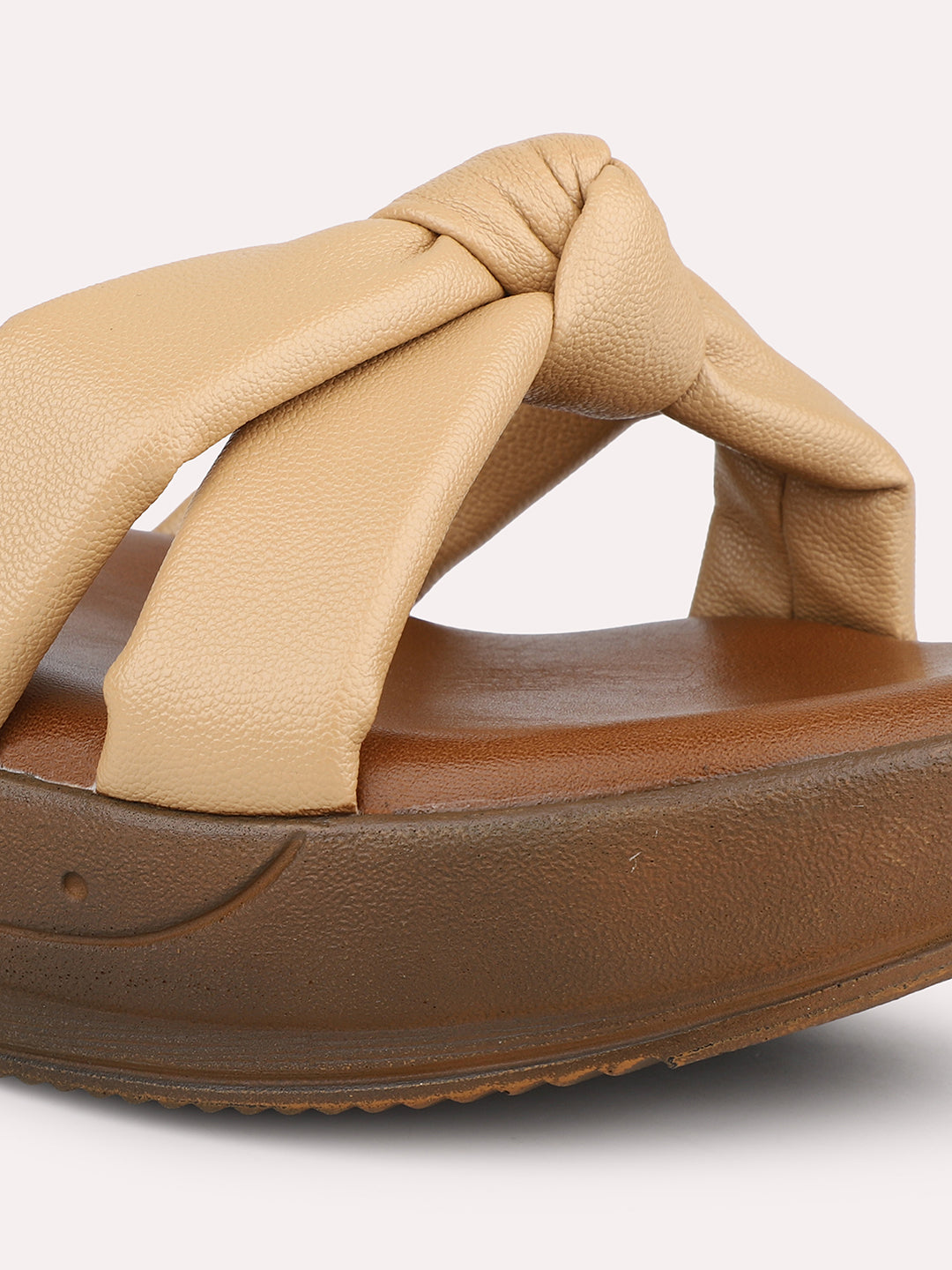 Women Beige Textured Open Toe Wedge Heels