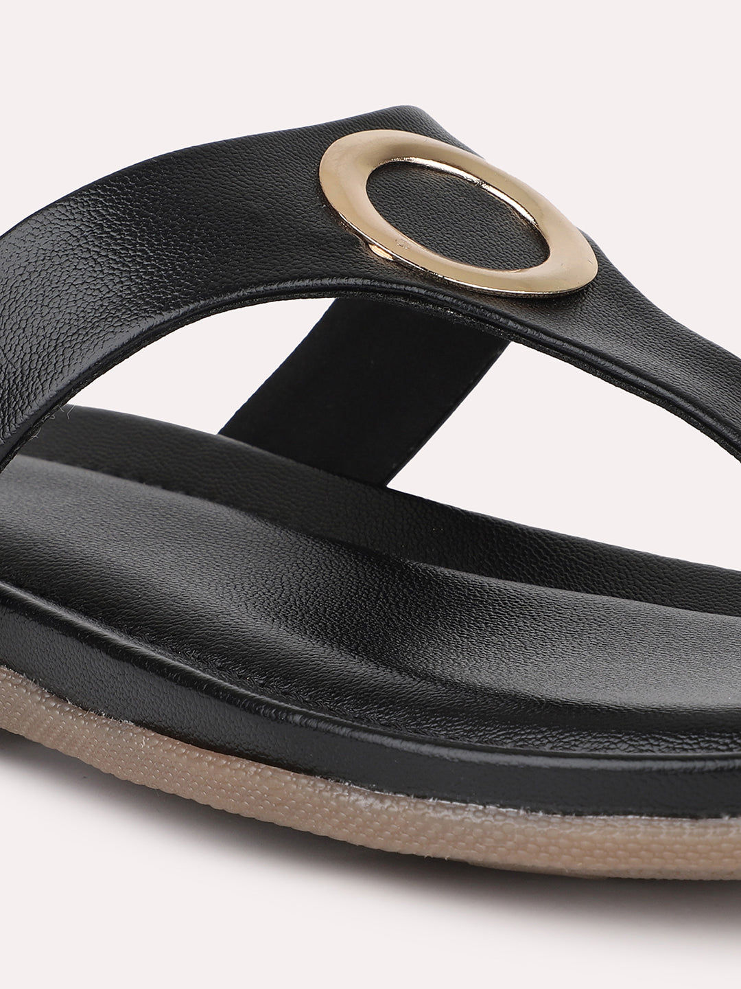 Women Black Solid Open Toe Flats