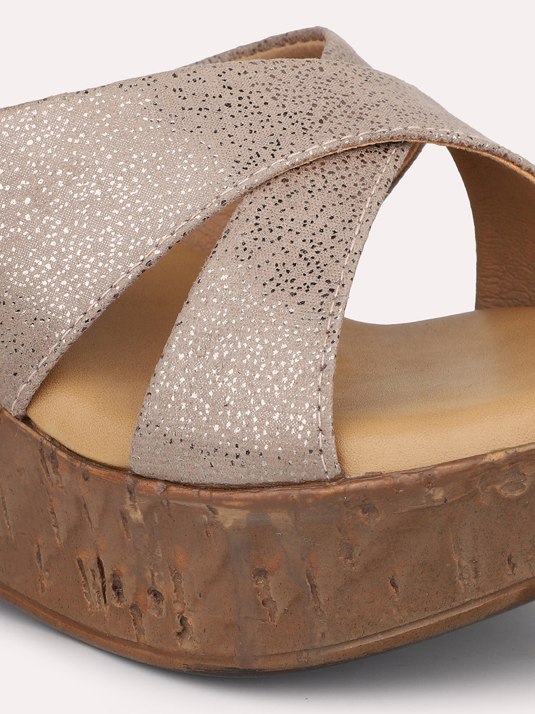 Women Chikoo Cross Strap Wedges