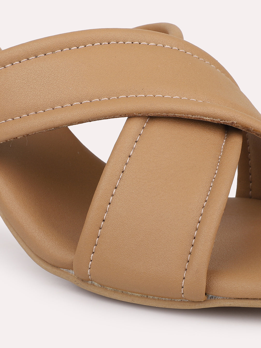 Women Beige Open Toe Block Heels