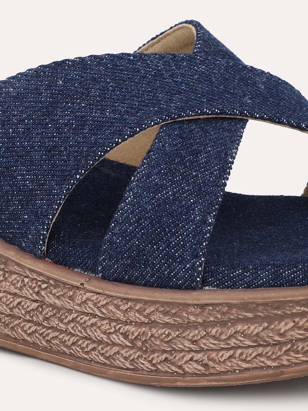 Women Navy Denim Wedges Heels