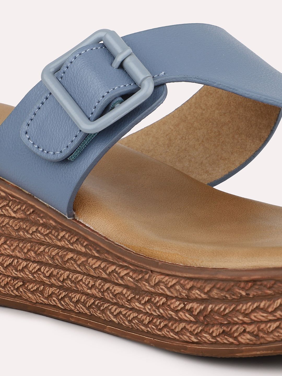 Women Blue Open Toe Wedge Heels