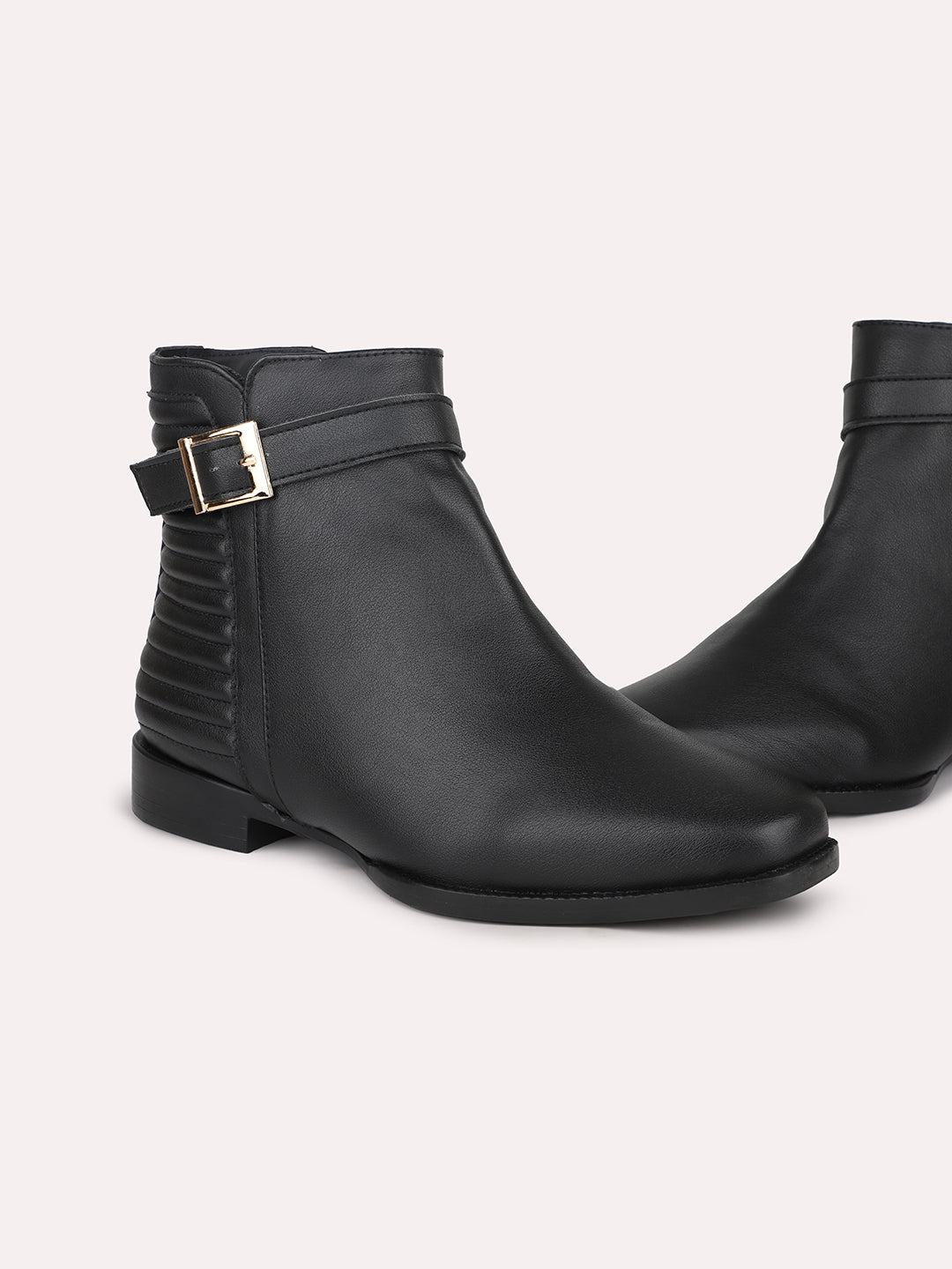 Women Black Mid-Top Regular Boots With Buckle Detail
