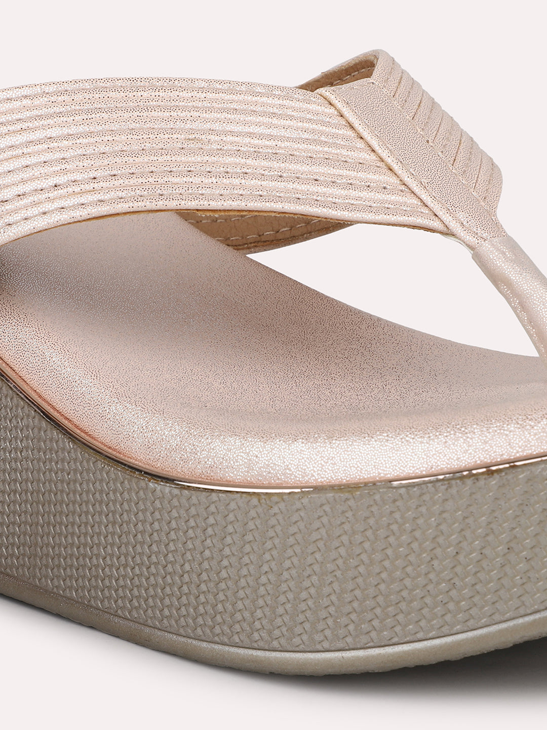 Women Rose Gold Embellished Open Toe Wedge Heels