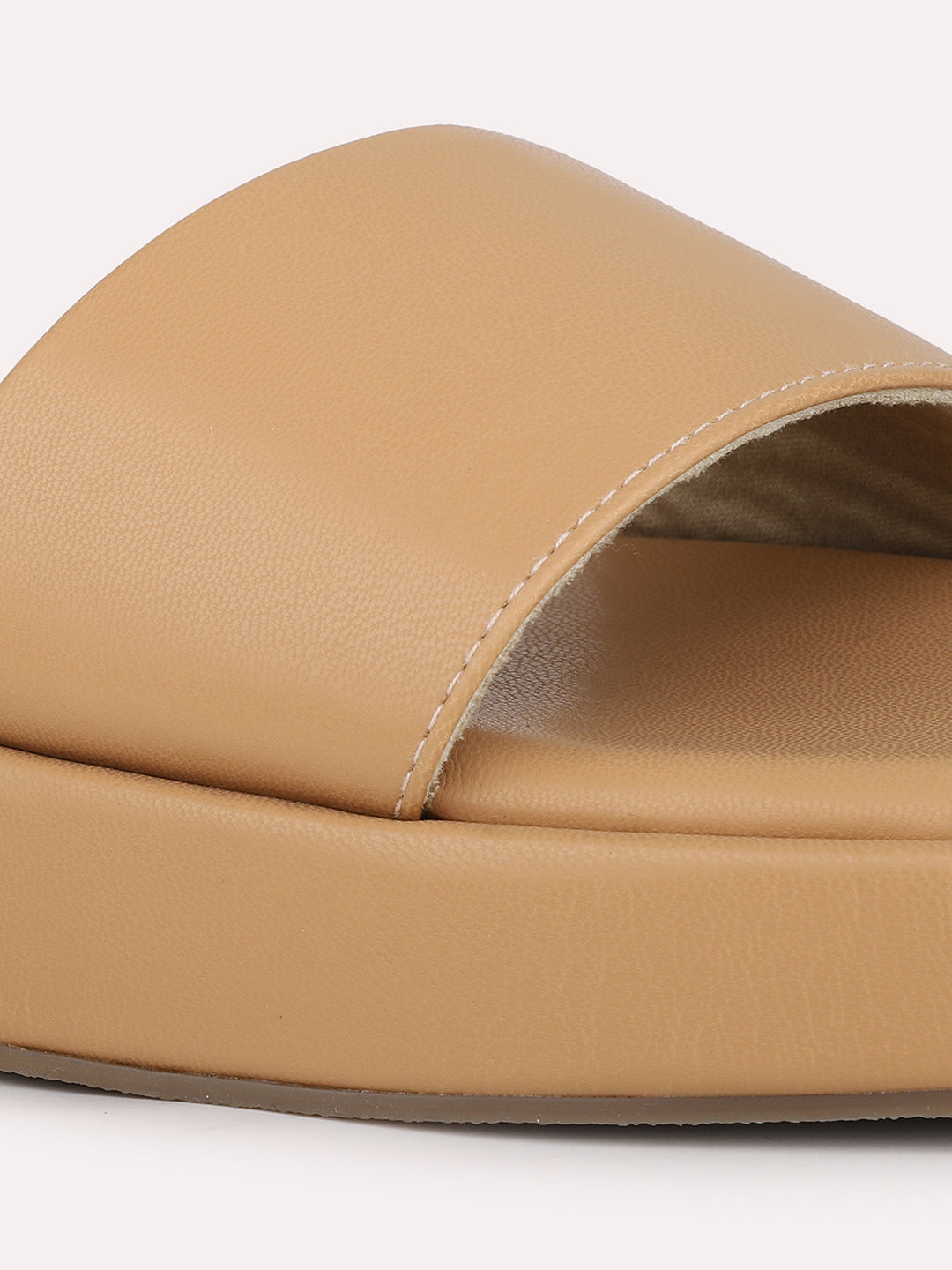 Women Beige Solid Platform Heels With Buckle Closure