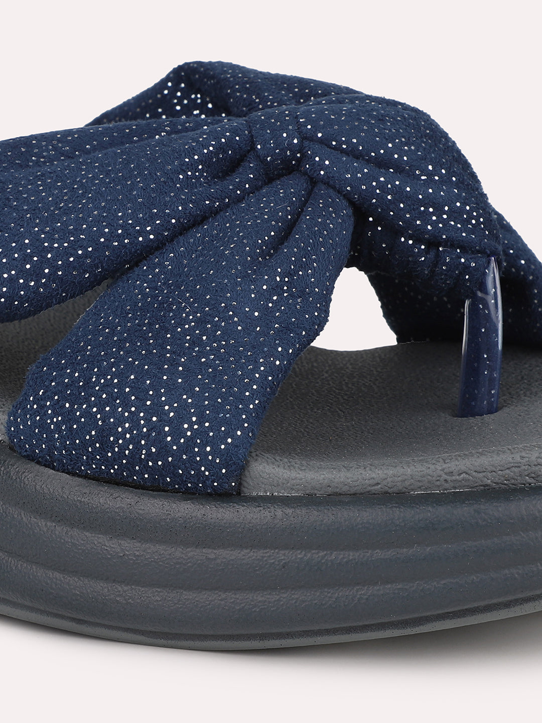 Women Navy Embellished One Toe Comfort Heels