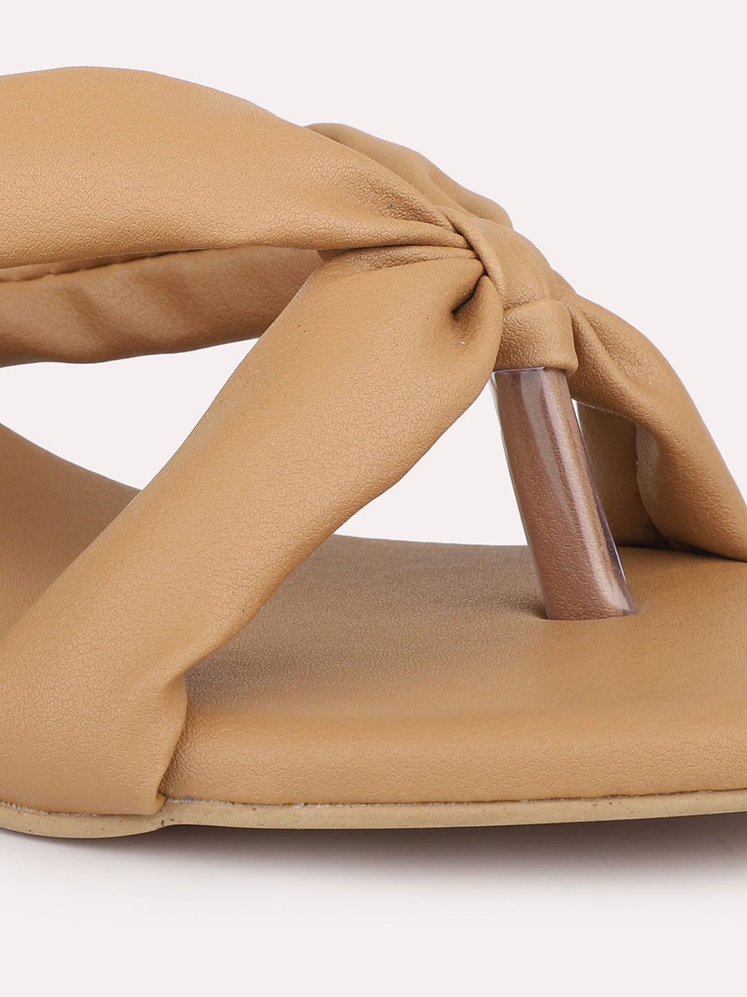 Women Beige Solid One Toe Block Heels