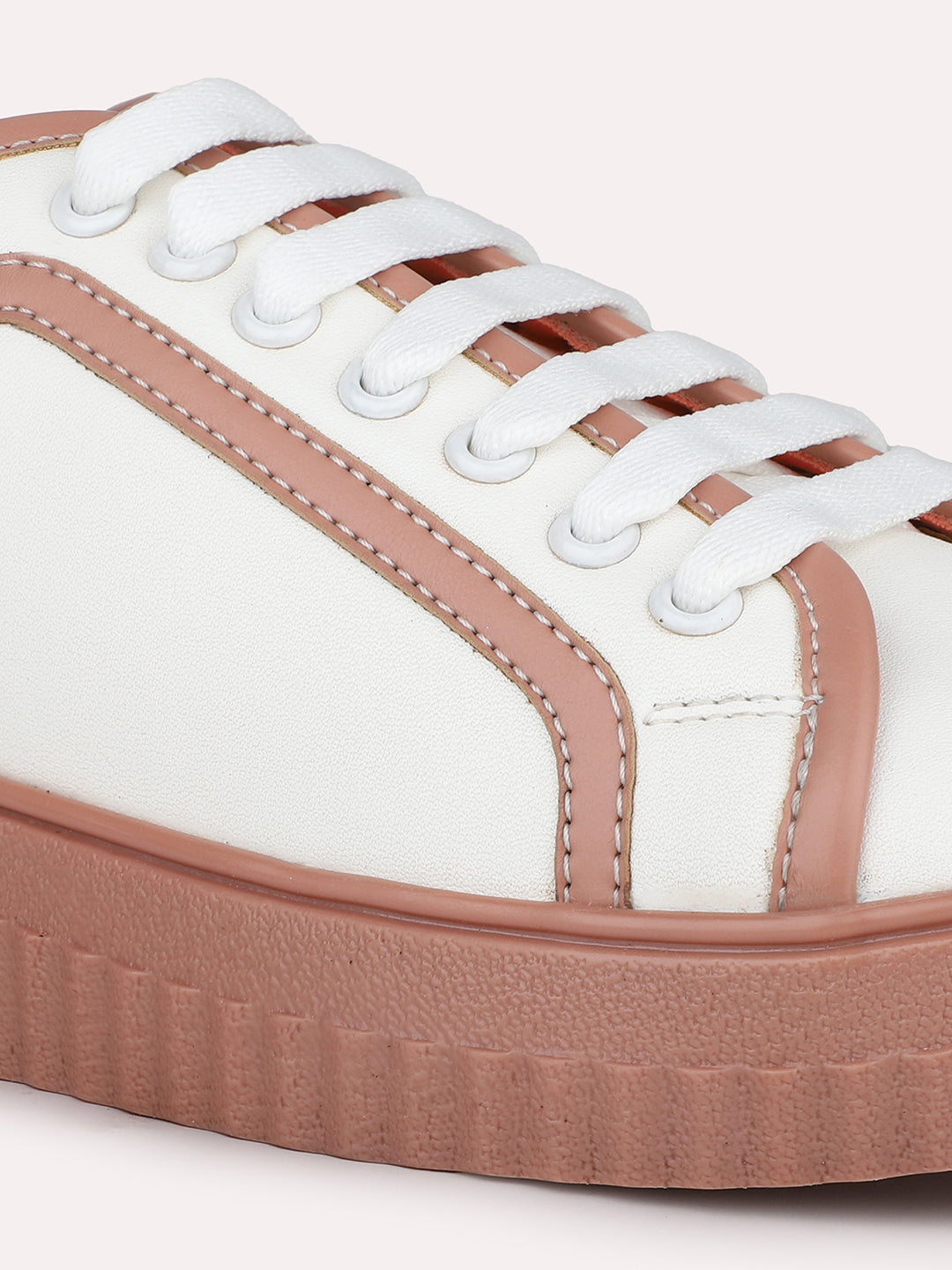 Women White And Peach Colourblocked Lace-Ups Sneakers