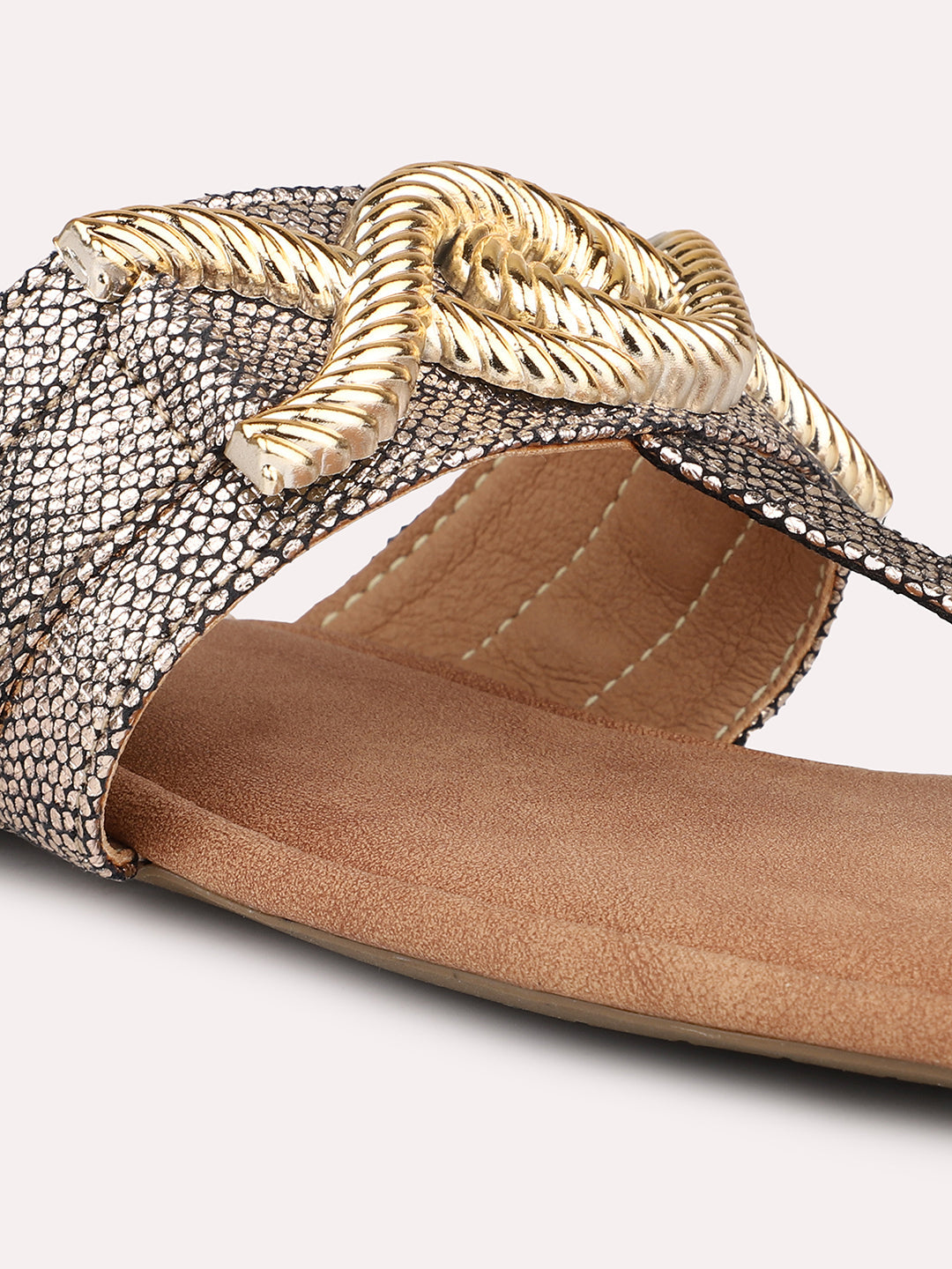 Women Gold Embellished One Toe Flats