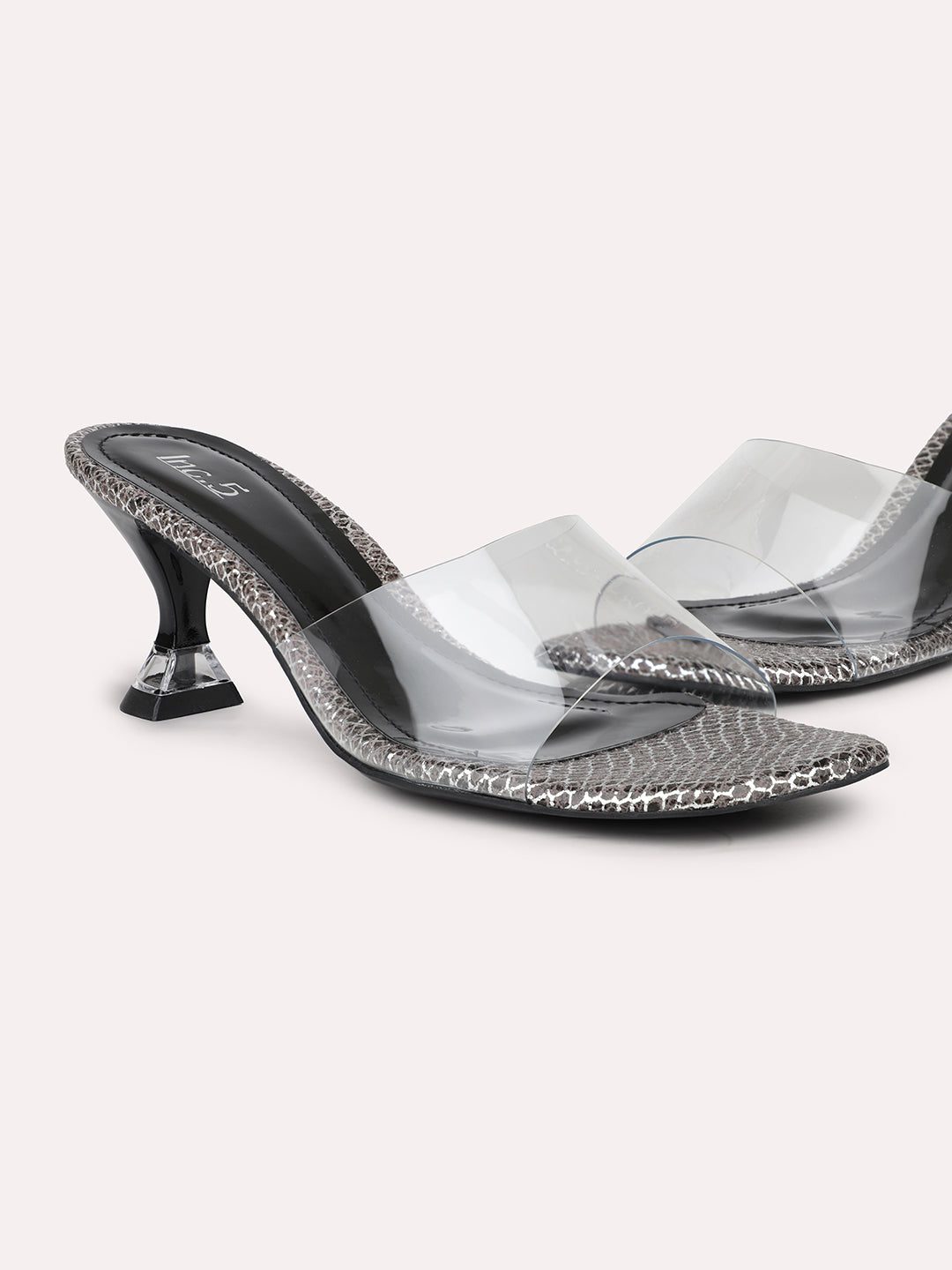 Buy Now Women Black-Coloured & Transparent Block Heels