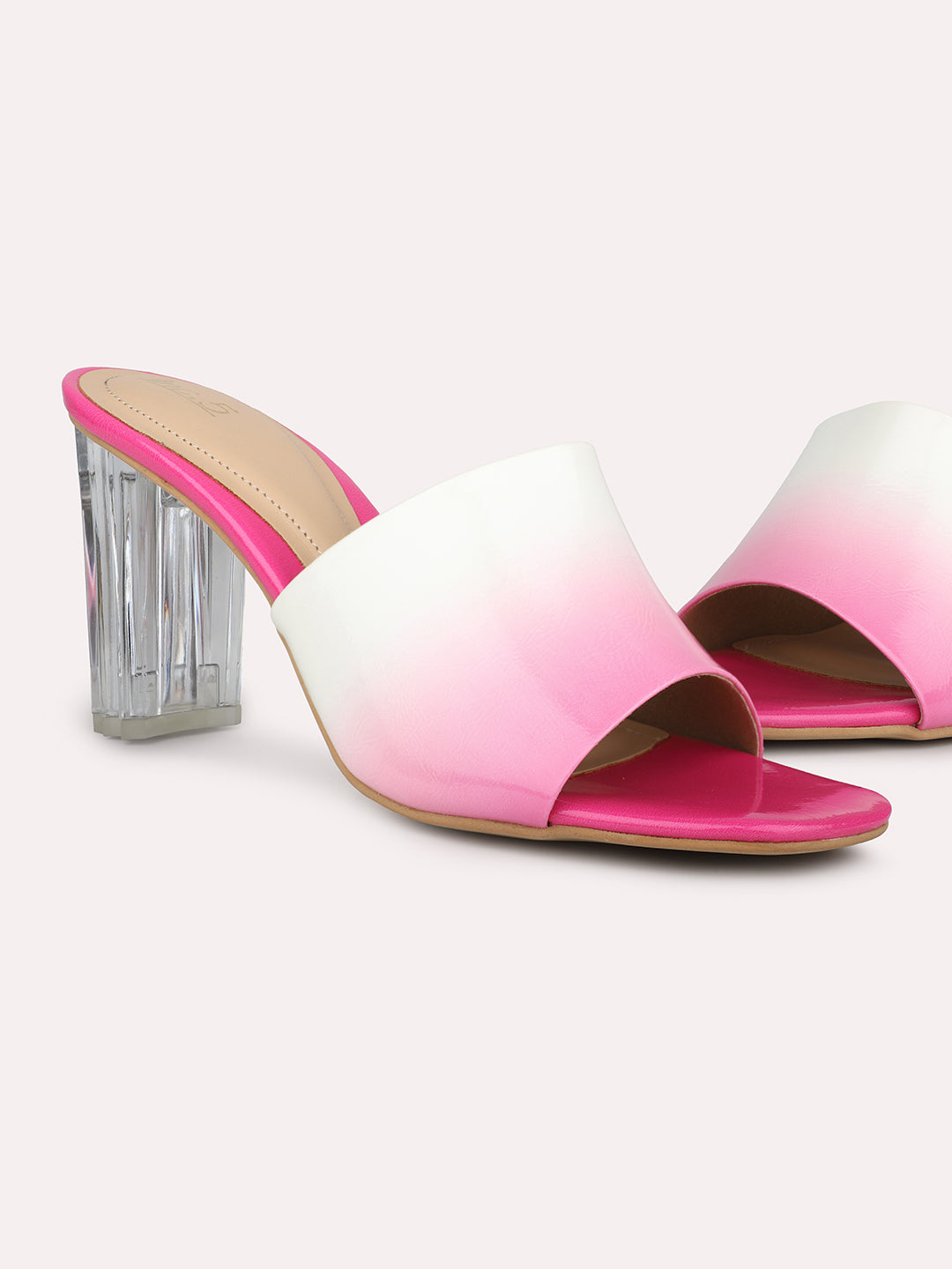 Buy Now Women Rani Pink Colourblocked Open Back Block Heels
