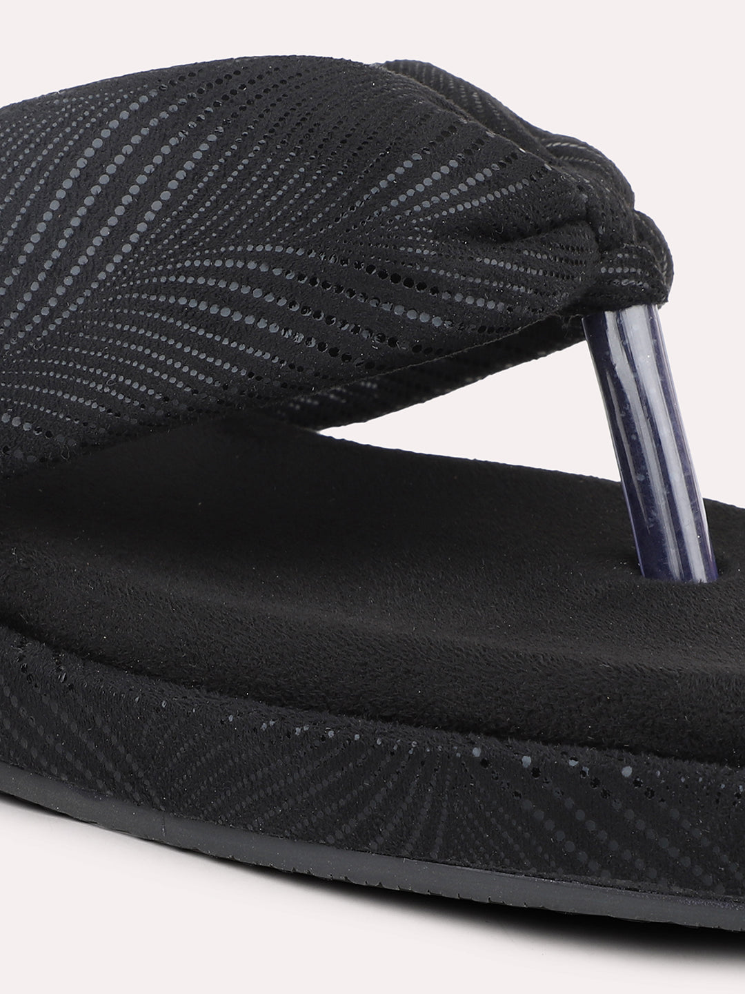 Women Black Striped Open Toe Flats