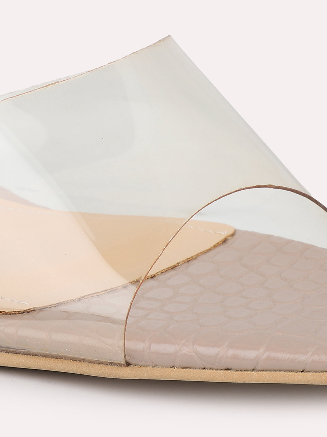 Women Beige-Toned & Transparent Block Sandals