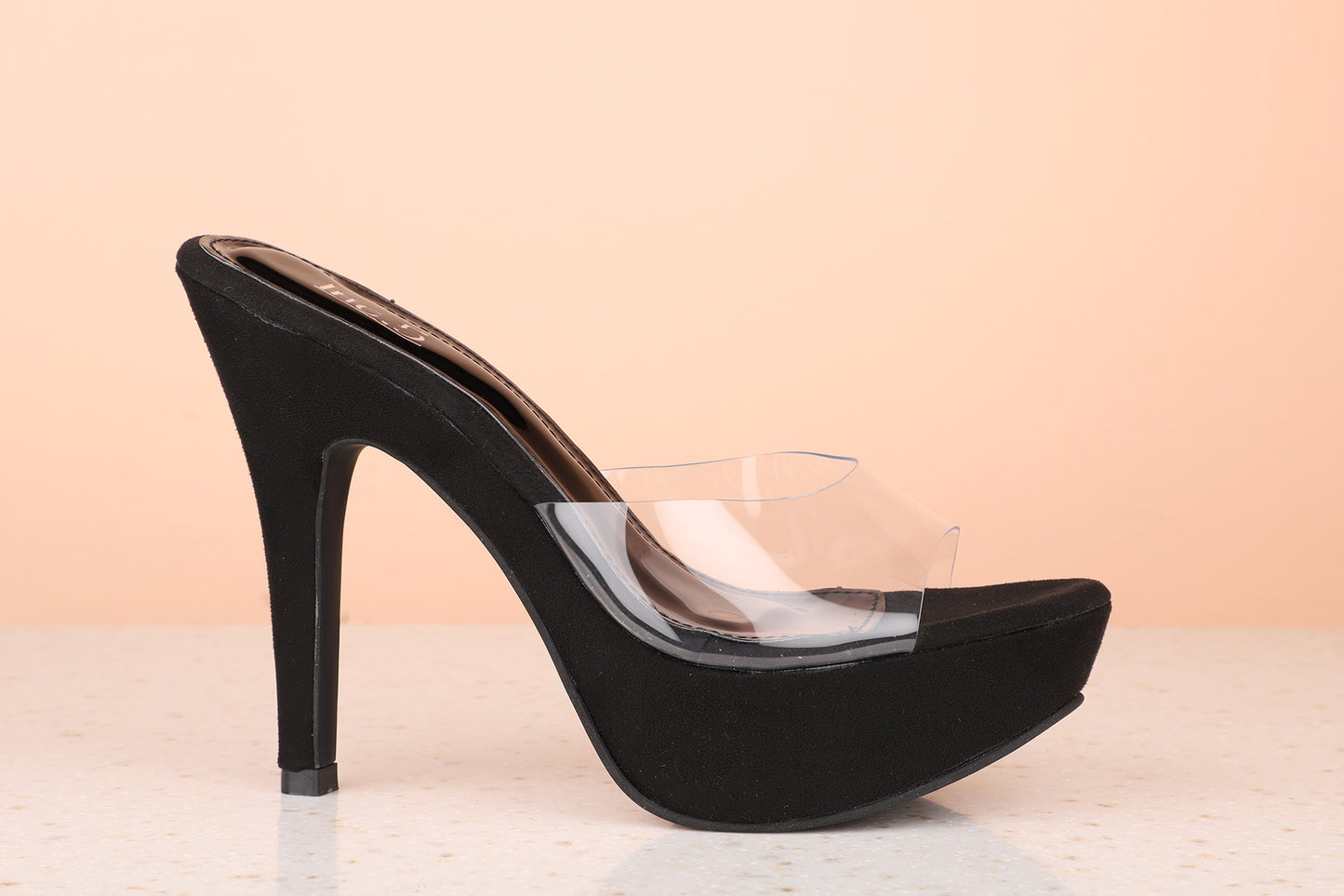 Women Black & Transparent Solid Peep Toe Stilettos