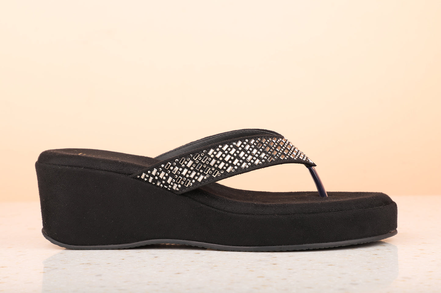 Women Black Embellished Wedge Heel