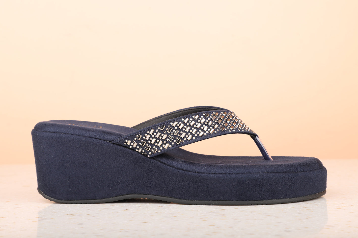 Women Navy Embellished Wedge Heel