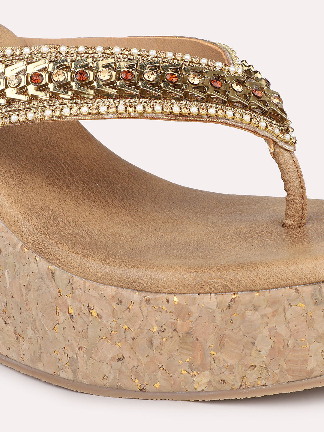 Women Antique Ethnic Embellished Wedges Heels