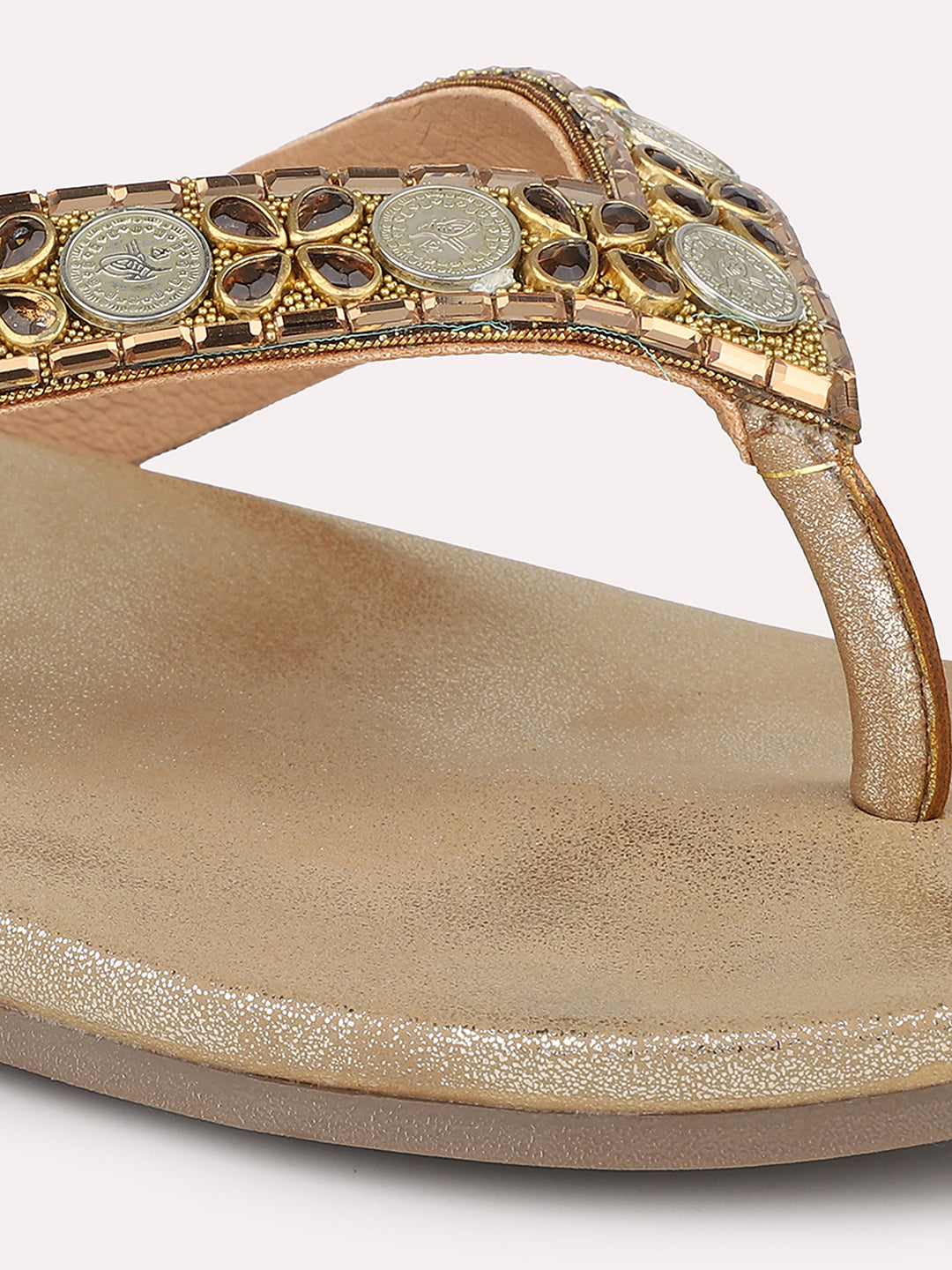 Women Antique Ethnic Embellished Open Toe Flats