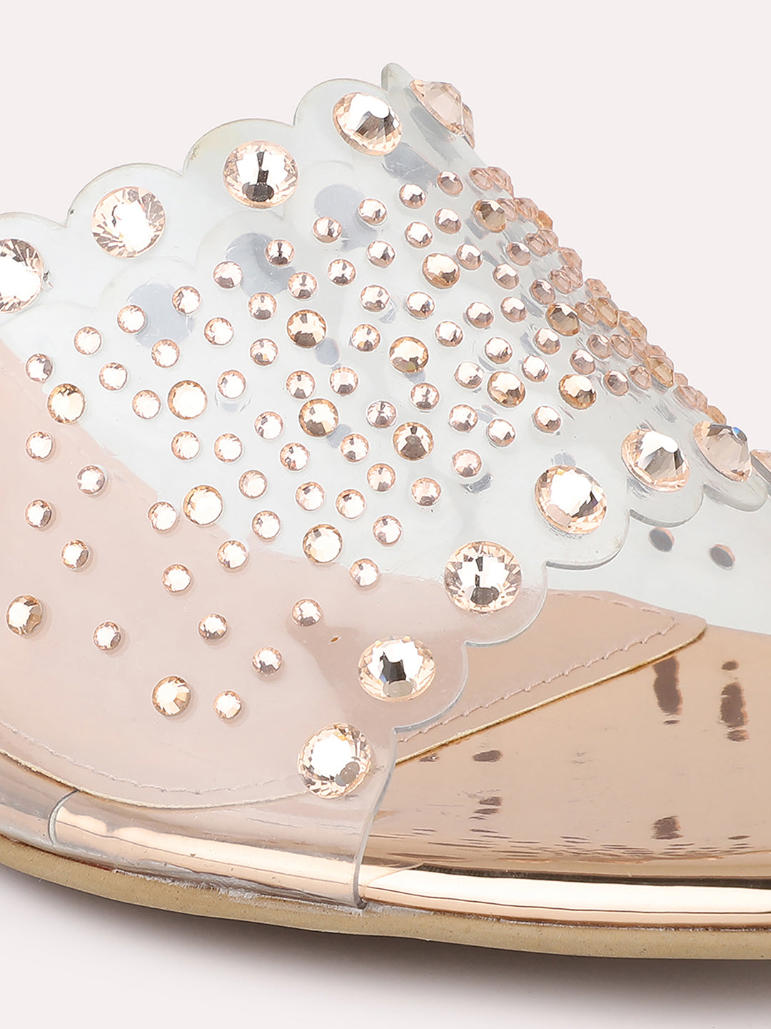 Women Rose Gold Embellished Block Heels