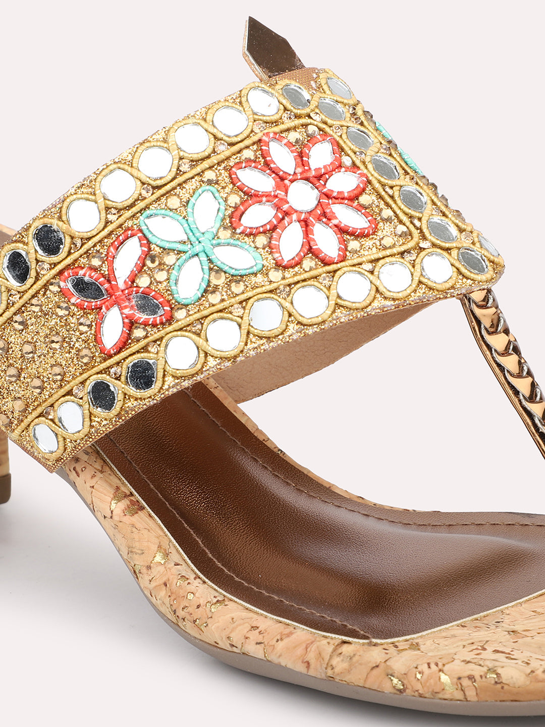 Women Antique Embellished Ethnic Block Heels