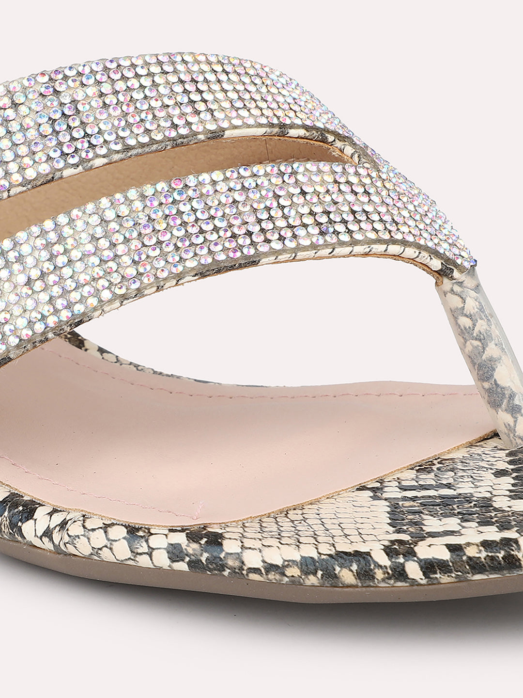 Women Beige Printed Embellished Block Heels