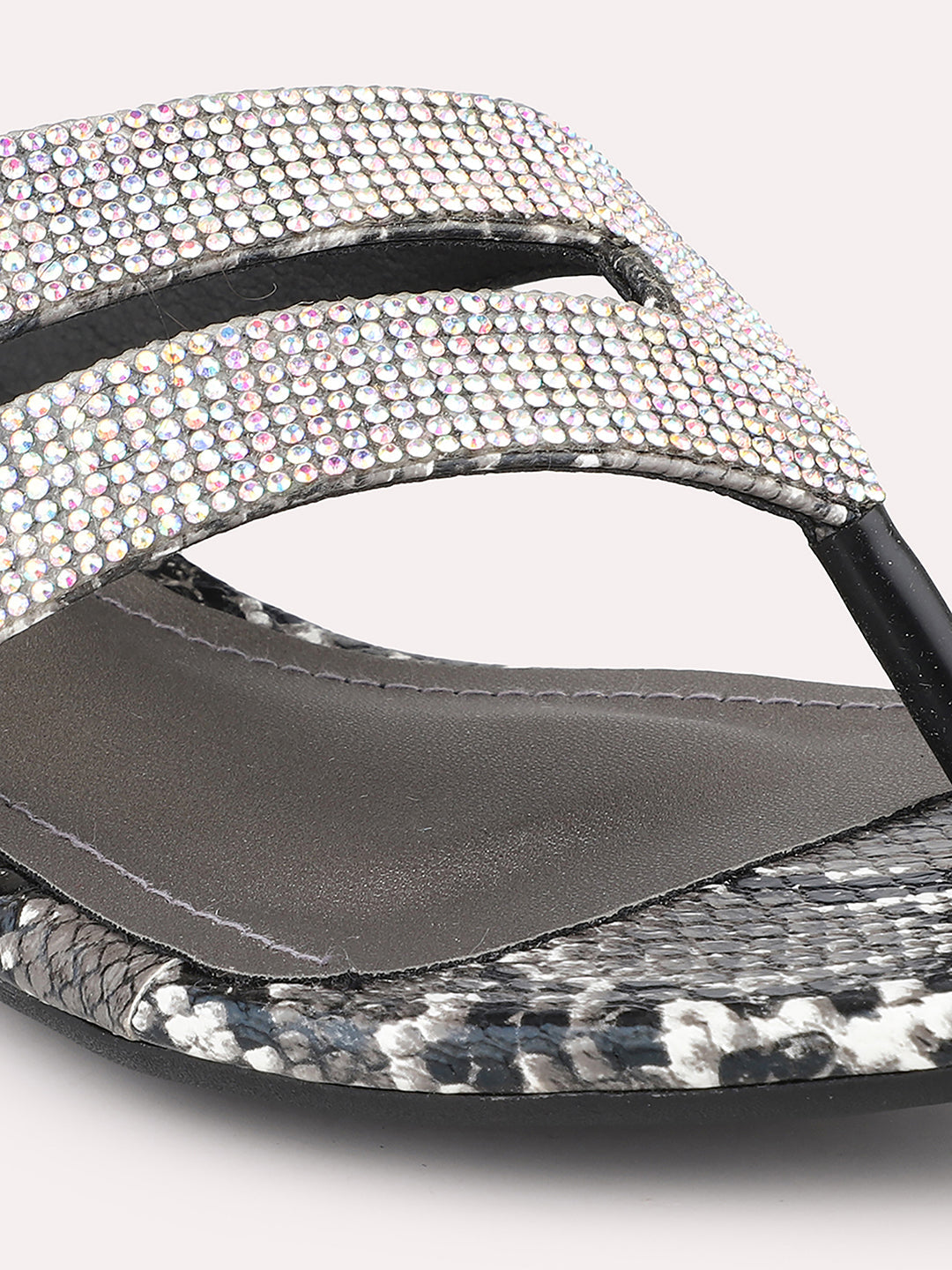 Women Black Printed Embellished Block Heels