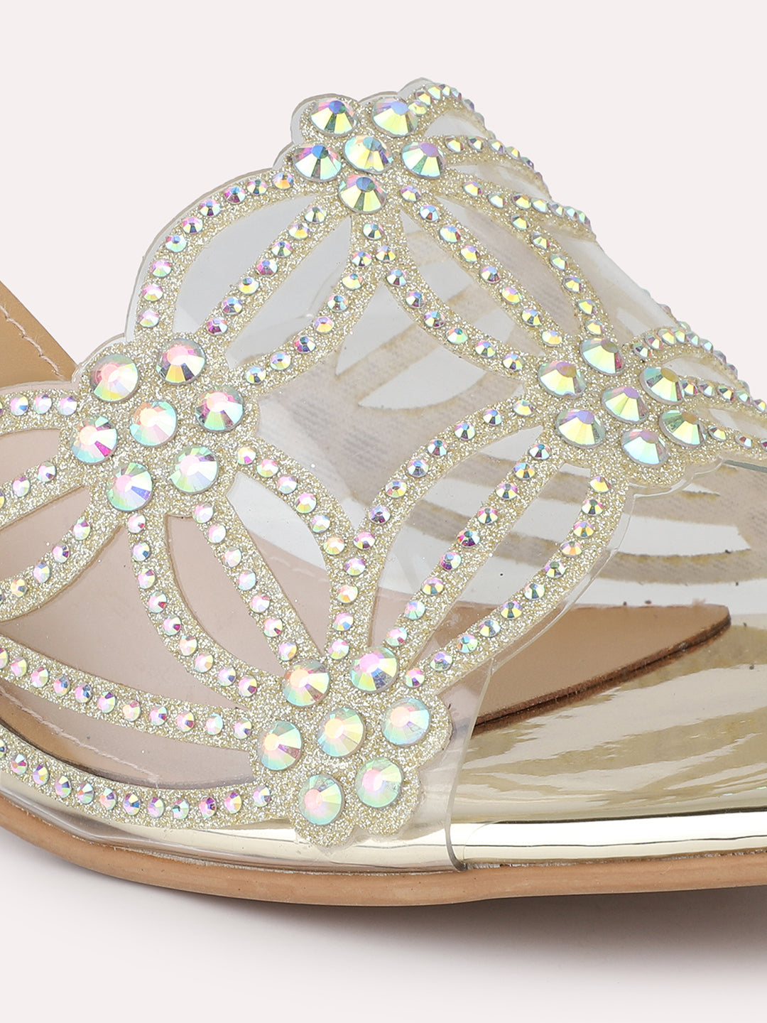 Women Gold Embellished Party Block Heels