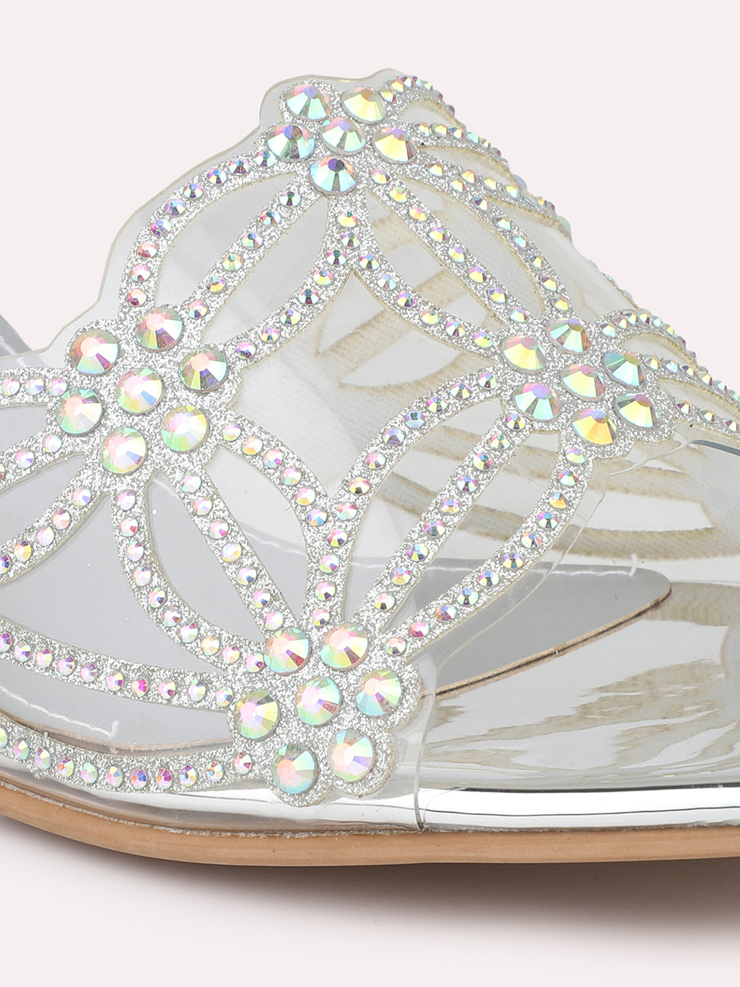 Women Silver Embellished Party Block Heels