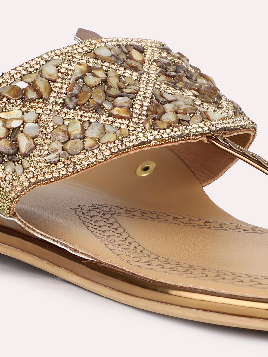 Women Antique Ethnic Embellished One Toe Flats
