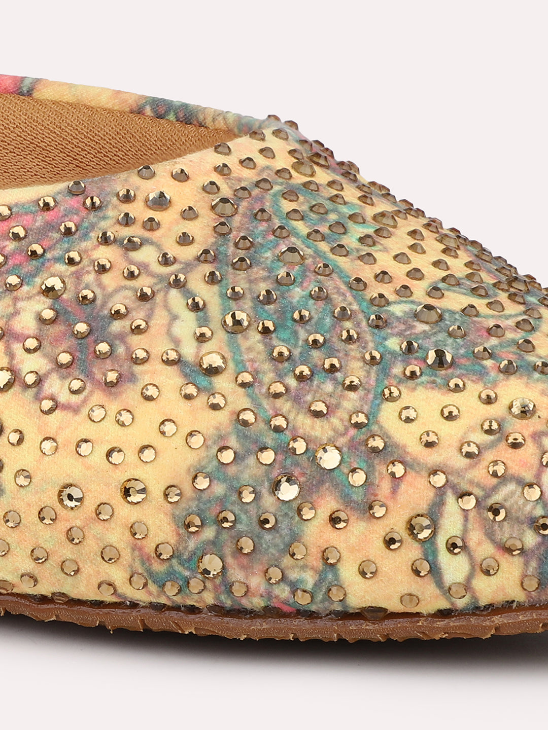 Women Tan & Gold-Toned Multicoloured Printed Slim Heel Mules